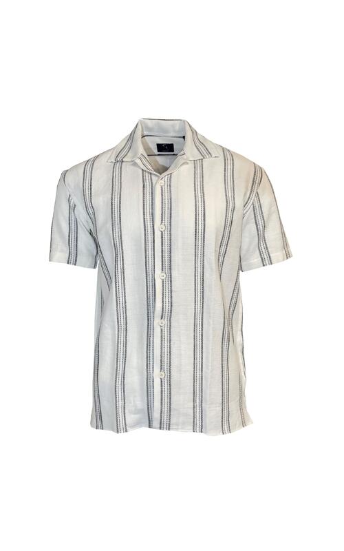 Ramie Shirt SS White Stripe L 